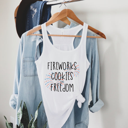 Fireworks, Cookies, & Freedom Racerback Tank