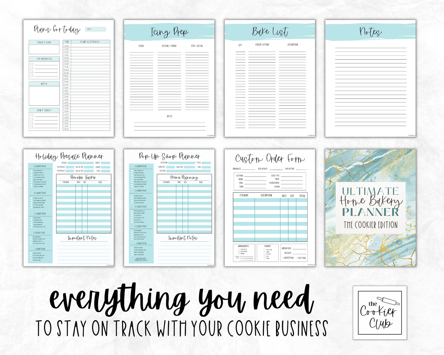 The Ultimate Home Bakery Planner - The Cookier Edition - Lifetime Use Printable Planner Pages - Turquoise