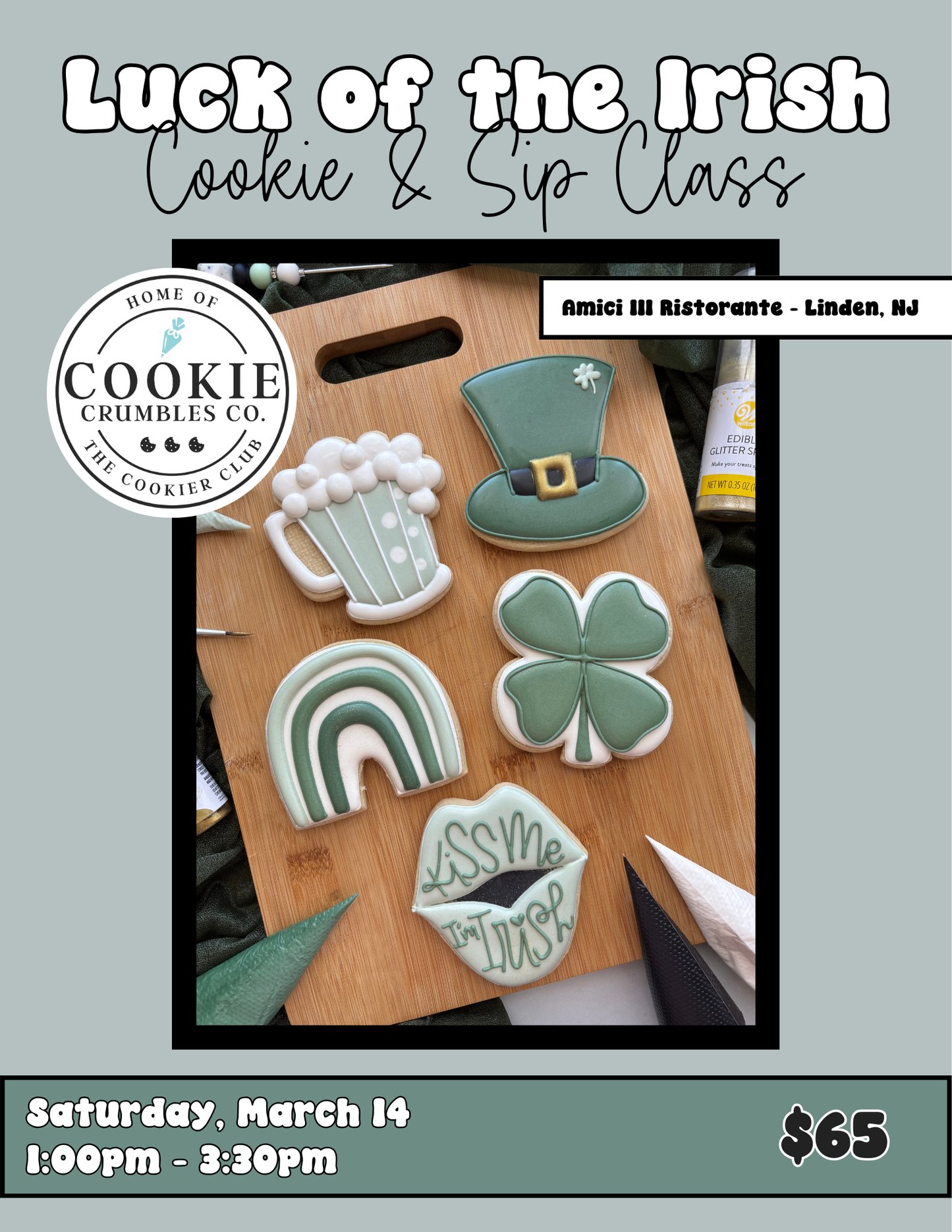 Luck of the Irish Cookie & Sip Decorating Class - Linden, NJ - 3/14/26 from 1:00pm-3:30pm