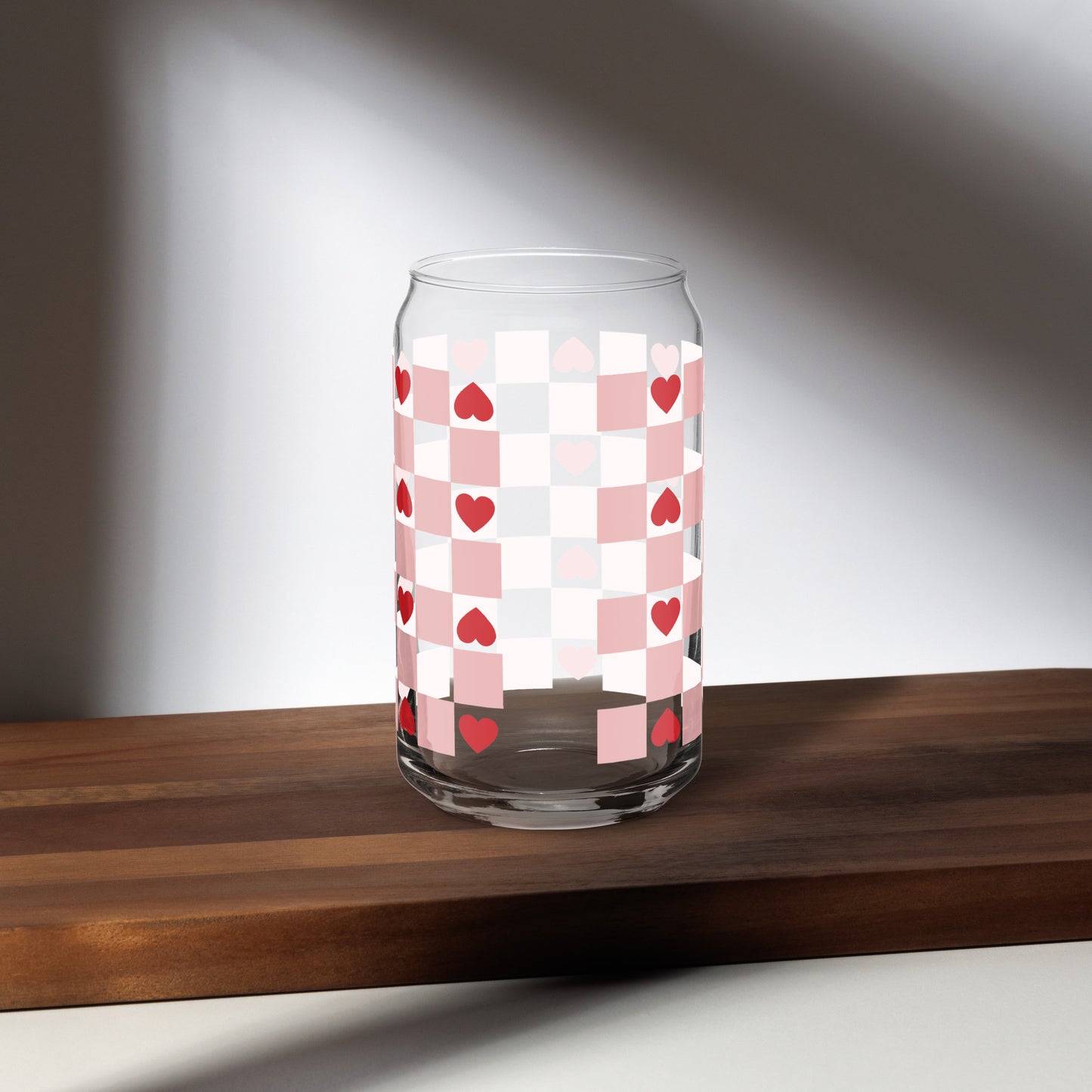 Checkered Hearts - 16oz Libbey Glass Can