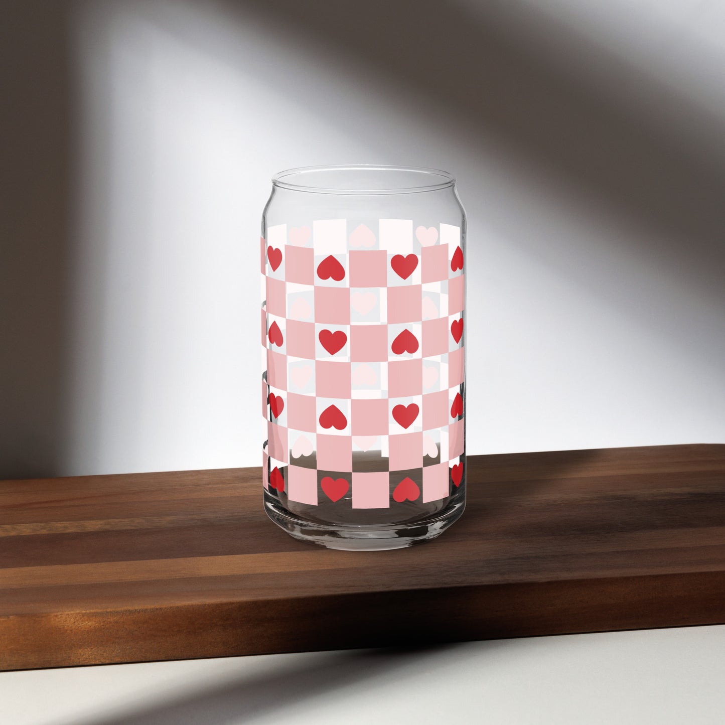 Checkered Hearts - 16oz Libbey Glass Can