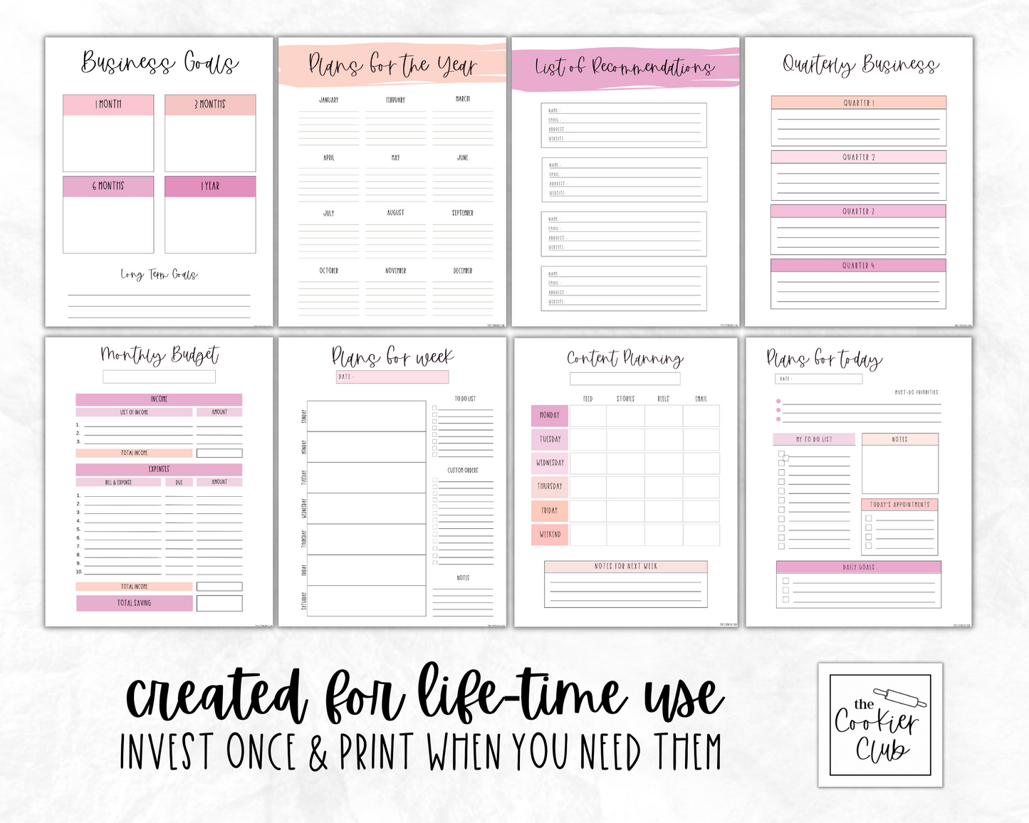 The Ultimate Home Bakery Planner - Lifetime Use - Printable Planner Pages - Just Peachy